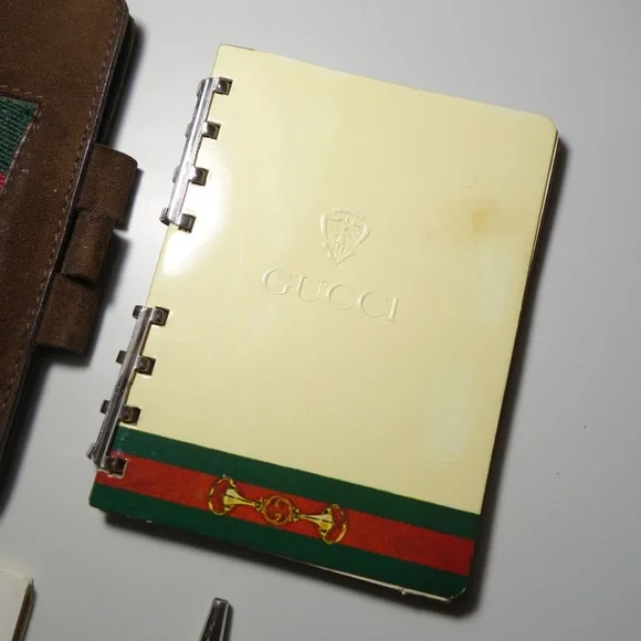 Vintage 1974 Gucci Leather Suede Mini Agenda Made In Italy With Ballpoint Pen